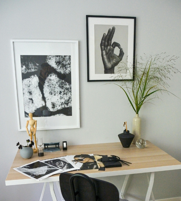 picture frames over desk