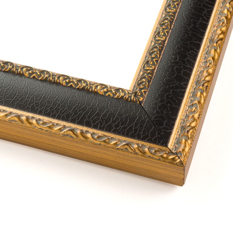 Antique Gold With Distressed Black Panel Picture Frame