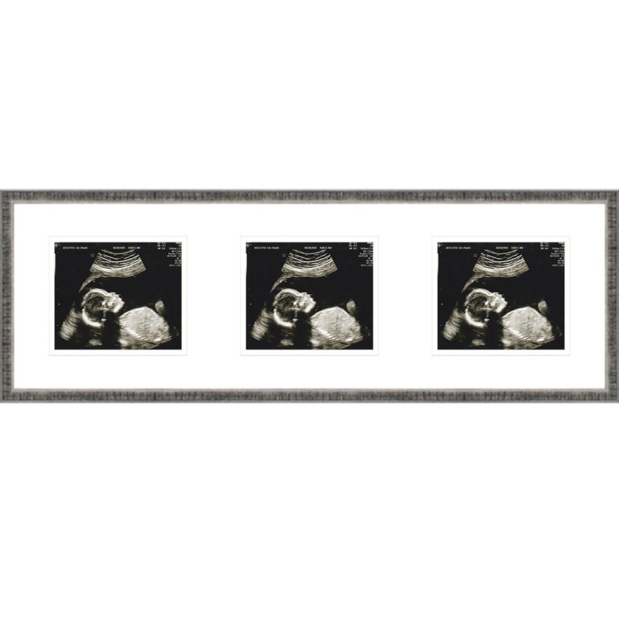 Rustic Silver Sonogram Frame with Double Mats for 3 Images