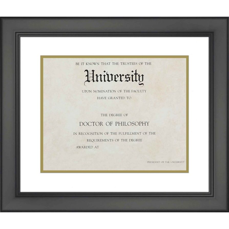 Black Diploma Frame with White on Gold Double Mat