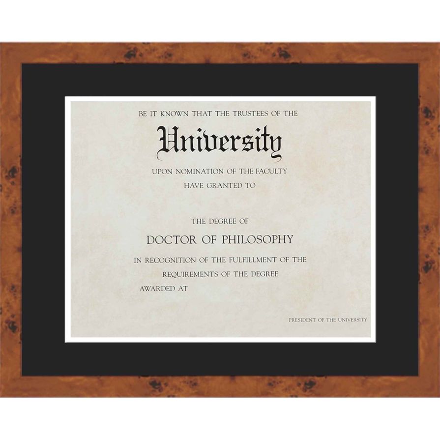 Burl Wood Diploma Frame with Black on White Double Mat