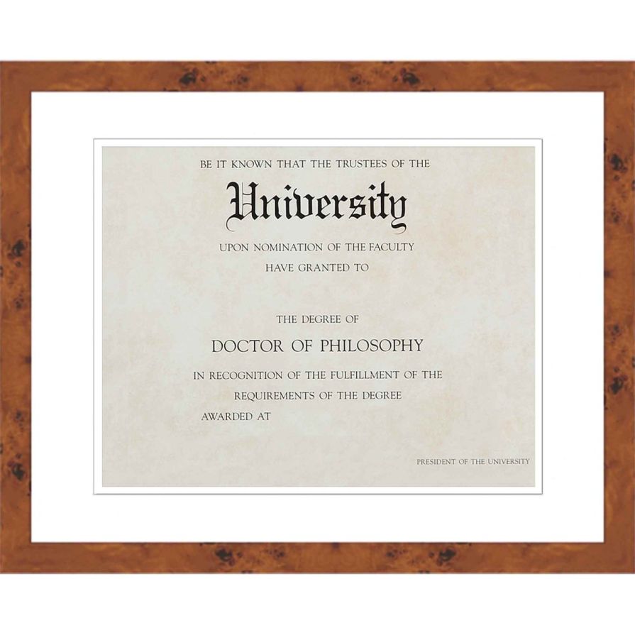 Burl Wood Diploma Frame with White on White Double Mat